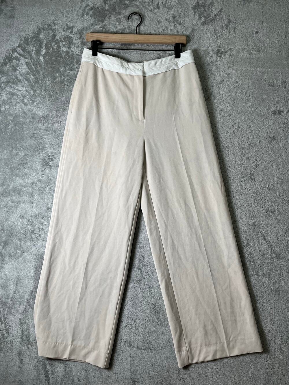 Reiss Ivory Wide Leg Trousers High Rise Tailored Dress Pants Size US 8 Office